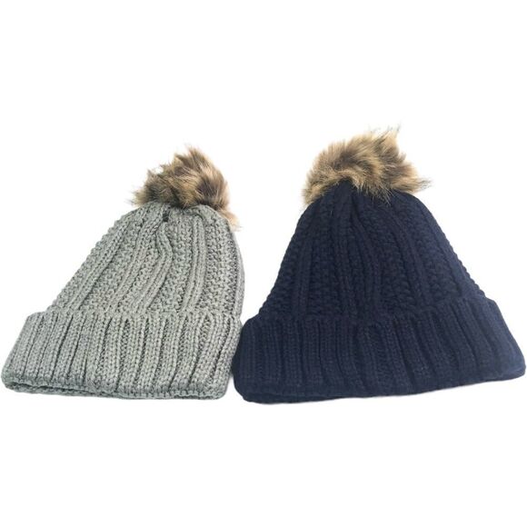 C.C Black Gray Pom Pom Beanies Set - Picture 4 of 11